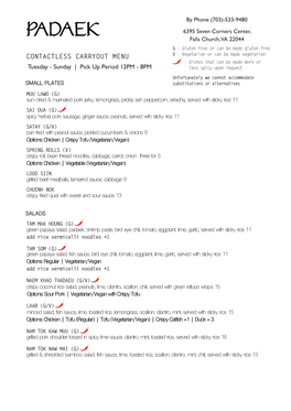 Contactless Carryout Menu