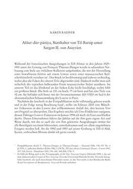 Aššur-Dūr-Pānīya, Statthalter Von Til-Barsip Unter Sargon II. Von Assyrien