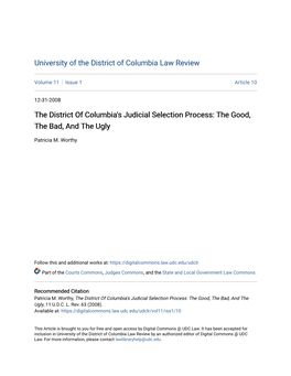 The District of Columbia's Judicial Selection Process: the Good, the Bad, and the Ugly