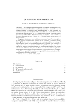 QF FUNCTORS and (CO)MONADS Contents Introduction 1 1