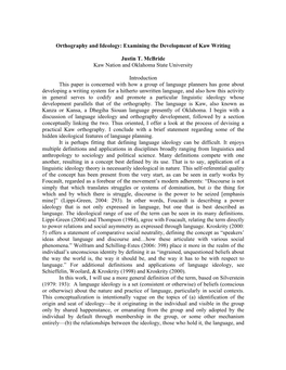 Orthography and Ideology: Examining the Development of Kaw Writing