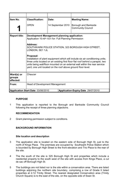 Borough and Bankside Community Council Report Title: Develop
