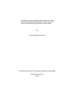 Australian Participation in the Occupation of Japan, 1945-1952