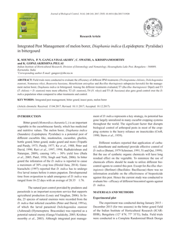 Integrated Pest Management of Melon Borer, Diaphania Indica (Lepidoptera: Pyralidae) in Bittergourd