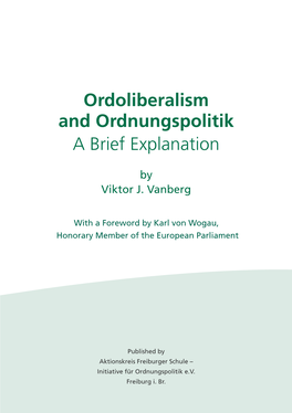 Ordoliberalism and Ordnungspolitik a Brief Explanation
