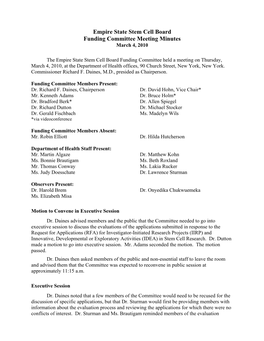 Funding Committee Meeting Minutes March 4, 2010