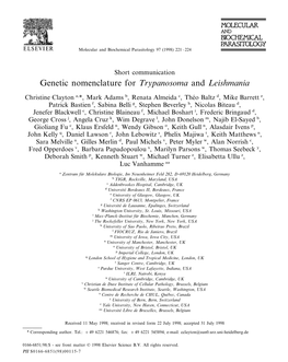 Genetic Nomenclature for Trypanosoma and Leishmania