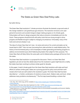 The States As Green New Deal Policy Labs