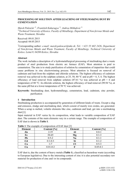 142 Processing of Solution After Leaching Of