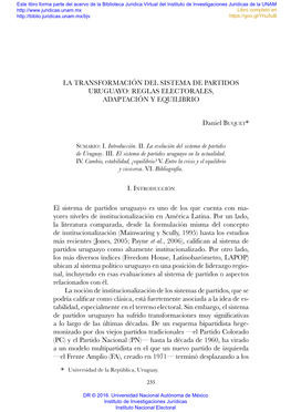 La Transformación Del Sistema De Partidos Uruguayo: Reglas Electorales, Adaptación Y Equilibrio