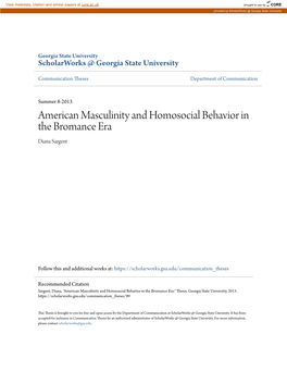 American Masculinity and Homosocial Behavior in the Bromance Era Diana Sargent