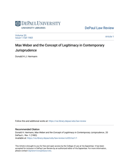 Max Weber and the Concept of Legitimacy in Contemporary Jurisprudence