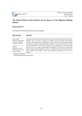 The Global Reference Rates Reform and Its Impact on the Bulgarian Banking Industry