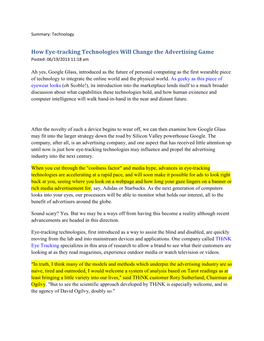 How Eye-Tracking Technologies Will Change the Advertising Game Posted: 06/19/2013 11:18 Am