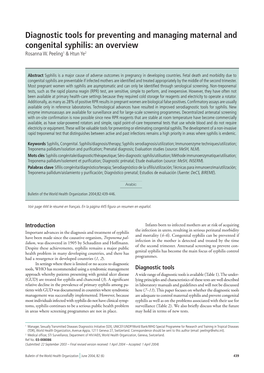 Diagnostic Tools for Preventing and Managing Maternal and Congenital Syphilis: an Overview Rosanna W