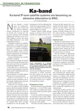 Ka-Band Ka-Band IP-Over-Satellite Systems Are Becoming an Attractive Alternative to SNG