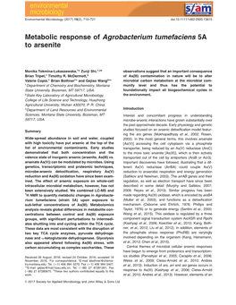 Metabolic Response of Agrobacterium Tumefaciens 5A to Arsenite