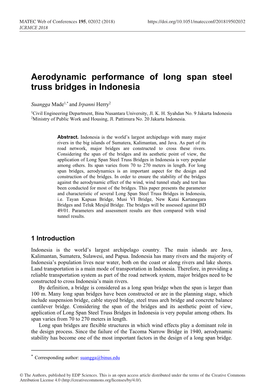 Aerodynamic Performance of Long Span Steel Truss Bridges in Indonesia