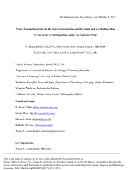 Neural Connections Between the Nervus Intermedius and the Facial and Vestibulocochlear