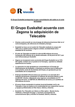 El Grupo Euskaltel Acuerda Con Zegona La Adquisición De Telecable