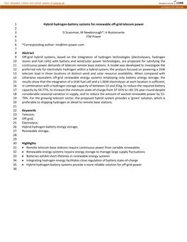 Hybrid Hydrogen-Battery Systems for Renewable Off-Grid Telecom Power 1