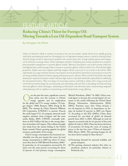 Feature Article Reducing China’S Thirst for Foreign Oil: Moving Towards a Less Oil-Dependent Road Transport System