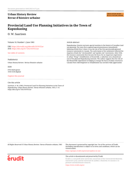 Provincial Land Use Planning Initiatives in the Town of Kapuskasing O