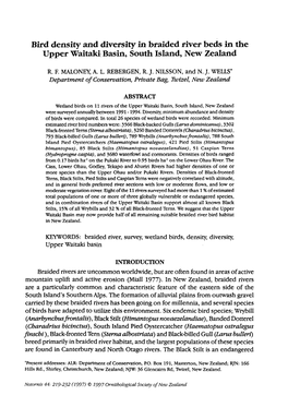Bird Density and Diversity in Braided River Beds in the Upper Waitaki:Basin, South Island, New Zealand