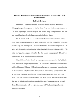 Michigan Agricultural College/Michigan State College Ice Hockey 1922-1931 Transformations