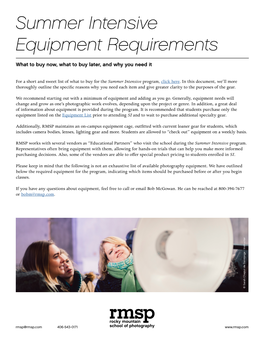 Summer Intensive Equipment Requirements