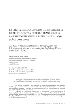 La Lucha De Los Servicios De Inteligencia Israelíes Contra El Terrorismo Suicida Palestino Durante La Intifada De Al Aqsa (Años 2001-2006)1