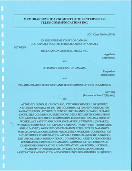 Memorandum of Argt]Ment of the Intervener, Telus Communications Inc