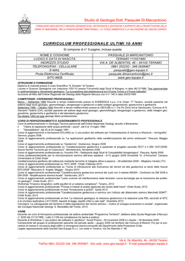 Studio Di Geologia Dott. Pasquale Di Marcantonio CURRICULUM