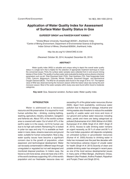 Application of Water Quality Index for Assessment of Surface Water Quality Status in Goa