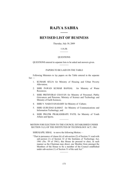 Rajya Sabha —— Revised List of Business