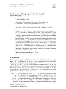 On the Automorphism Groups of Connected Bipartite Irreducible Graphs