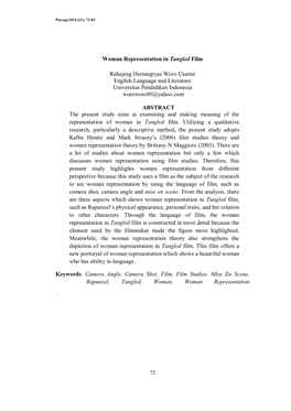 Woman Representation in Tangled Film Rahajeng Herningtyas Woro Utamie English Language and Literature Universitas Pendidikan