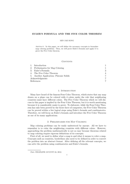 EULER's FORMULA and the FIVE COLOR THEOREM Contents 1