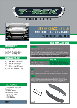 Upper Class Grille Main Grille - # 51480 / #54480 2016 Dodge Charger