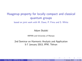Haagerup Property for Locally Compact and Classical Quantum Groups Based on Joint Work with M