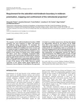 Fgf8 Requirement in Midbrain Polarisation 2969 at Approximately the Mid-Point of Each Tectum Was Determined (Mean Likely to Be Inﬂuenced by Secondary Effects