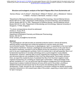 Structure and Mutagenic Analysis of the Lipid II Flippase Murj from Escherichia Coli