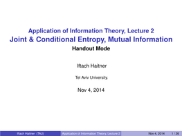 Joint & Conditional Entropy, Mutual Information