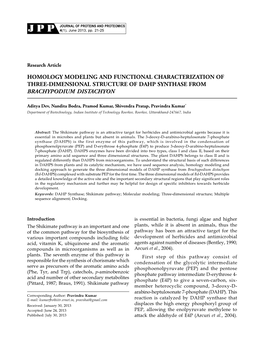 Homology Modeling and Functional Characterization of Three-Dimensional Structure of Dahp Synthase from Brachypodium Distachyon