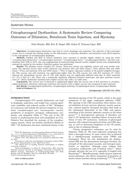 Cricopharyngeal Dysfunction: a Systematic Review Comparing Outcomes of Dilatation, Botulinum Toxin Injection, and Myotomy