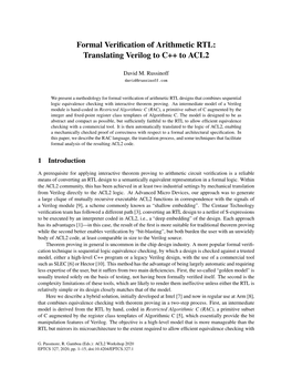 Formal Verification of Arithmetic RTL: Translating Verilog to C++ to ACL2