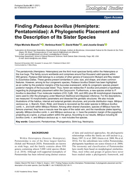 Hemiptera: Pentatomidae): a Phylogenetic Placement and the Description of Its Sister Species