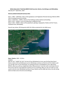 (BNFC) Field Excursion: Bentra, Carrickfergus and Whiteabbey Saturday 26Th September, 2020