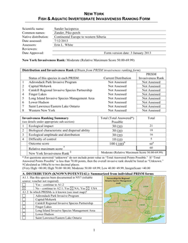 New York Non-Native Plant Invasiveness Ranking Form