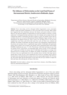 The Influence of Deforestation on the Land Snail Fauna of Kuromatsunai District, Southwestern Hokkaido, Japan